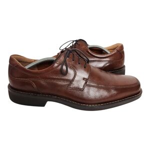 ECCO Helsinki 2 Mens 11 Brown Leather Bike-Toe Derby Lace Up Cushion Dress Shoes